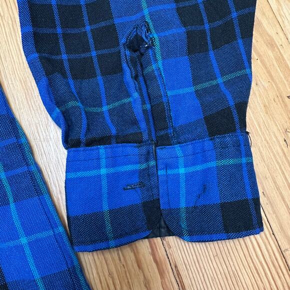 Vintage 90s Blue & Black Plaid Button Up Shirt - Men's XXL - Picture 7 of 8